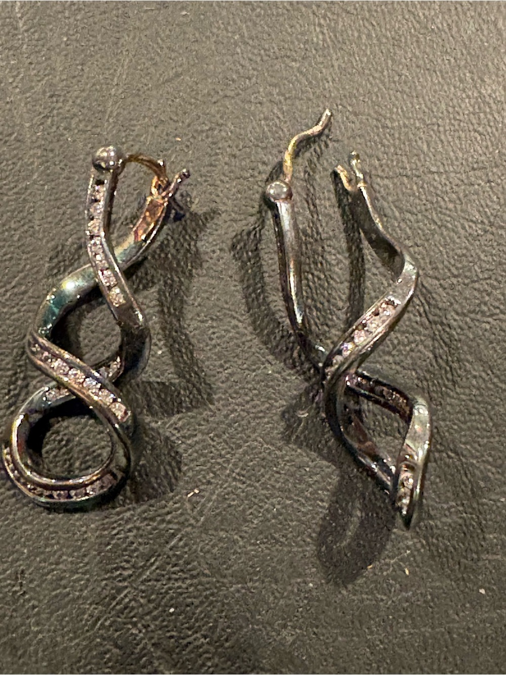 Silver-Tone Twisted Hoop Drop Earrings with Crystal Accents